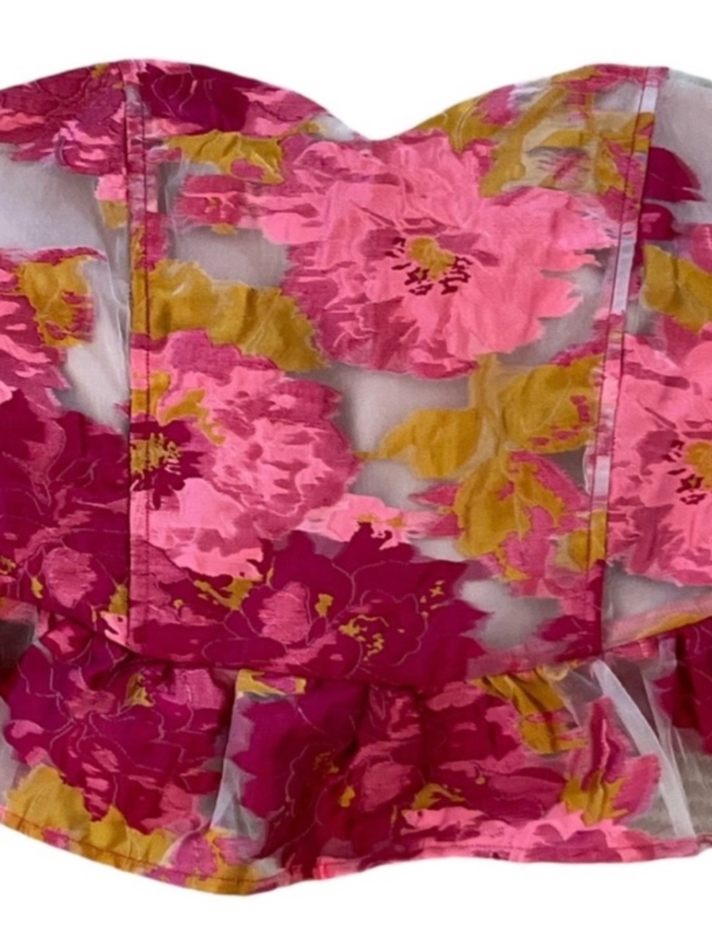 NWT Altar’d State Colorful Strapless Pink Floral Corset Bustier Peplum Top. Sz M - Picture 2 of 3